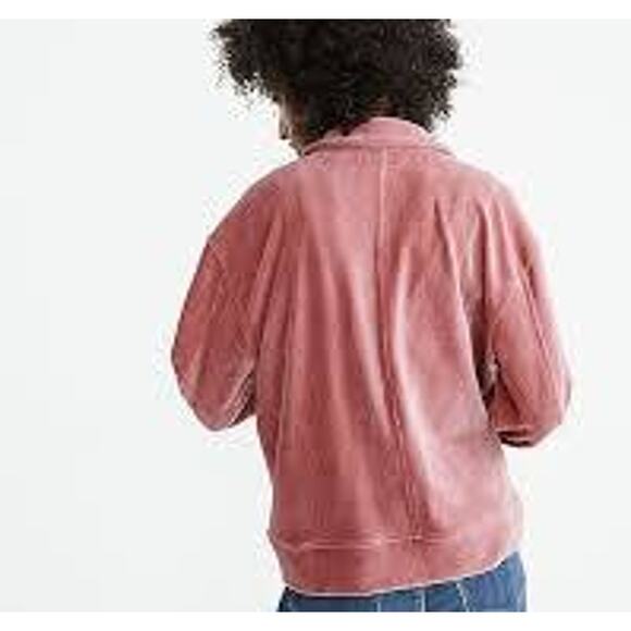 Texture & Thread Madewell Pink Velour Corduroy Bomber Zipper Jacket Size M - Picture 2 of 13